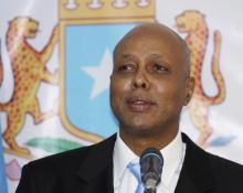 Somalia's Prime Minister Abdiweli Sheikh Ahmed delivers his speech at the Parliament Building in Mogadishu, December 21, 2013. PHOTO BY REUTERS/Omar Faruk