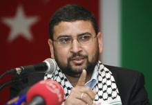 Sami Abu-Zuhri, a spokesman for the Islamist Palestinian movement Hamas, addresses a news conference in Istanbul