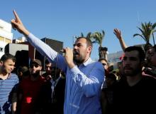 Moroccan activist and the leader of the protest movement Nasser Zefzafi gives a speech during a demonstration in the northern town of Al-Hoceima, seven months after a fishmonger was crushed to death inside a garbage truck as he tried to retrieve fish confiscated by the police, in Al-Hoceima, Morocco, May 18, 2017. PHOTO BY REUTERS/Youssef Boudlal