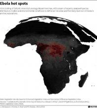 Map showing the likely ebola areas in Africa by REUTERS