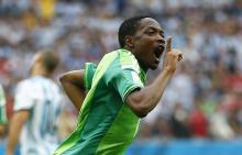 Nigeria's Ahmed Musa celebrates after scoring his team's second goal against Argentina