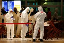 A Hazmat team conducts checks at KLIA2 airport terminal in Sepang, Malaysia, February 26, 2017. PHOTO BY REUTERS/Edgar Su