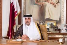 Emir of Qatar Sheikh Tamim bin Hamad al-Thani delivers a televised speech in Doha, Qatar, July 21, 2017. PHOTO BY REUTERS/Qatar News Agency