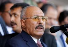 Yemen's former President Ali Abdullah Saleh addresses a rally held to mark the 35th anniversary of the establishment of his General People's Congress party in Sanaa, Yemen, August 24, 2017. PHOTO BY REUTERS/Khaled Abdullah
