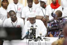 The president of Gambia's Independent Electoral Commission, Alieu Momarr Mjiar, announces presidential election results in Banjul, Gambia, December 2, 2016. PHOTO BY REUTERS/Thierry Gouegnon