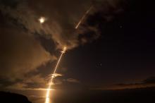 A medium-range ballistic missile target is launched from the Pacific Missile Range Facility, before being successfully intercepted by Standard Missile-6 missiles fired from the guided-missile destroyer USS John Paul Jones, in Kauai, Hawaii, U.S., August 29, 2017. PHOTO BY REUTERS/Latonja Martin/U.S. Navy