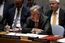 United Nations Secretary General Antonio Guterres addresses a meeting of the U.N. Security Council on South Sudan at U.N. headquarters in New York City, New York, U.S., March 23, 2017. PHOTO BY REUTERS/Mike Segar