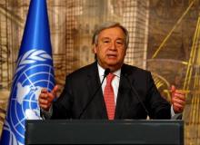 U.N. Secretary-General Antonio Guterres speaks during a news conference in Istanbul, Turkey, February 10, 2017. PHOTO BY REUTERS/Murad Sezer