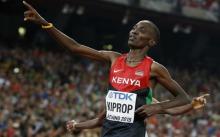 Asbel Kiprop of Kenya reacts after winning the men's 1500 metres final during the 15th IAAF World Championships at the National Stadium in Beijing, China, August 30, 2015. PHOTO BY REUTERS/Phil Noble