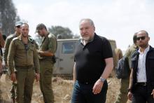  Israeli Defence Minister Avigdor Lieberman visits an army drill in the Israeli-occupied Golan Heights near the border with Syria, August 7, 2018. PHOTO BY REUTERS/Amir Cohen