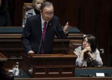 U.N. Secretary General Ban Ki-moon speaks at the Chambers of Deputies in Rome, Italy, October 15, 2015. PHOTO BY REUTERS/Remo Casilli