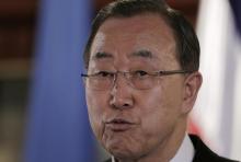 United Nations Secretary-General Ban Ki-moon speaks to the media in San Jose, July 30, 2014. PHOTO BY REUTERS/Juan Carlos Ulate