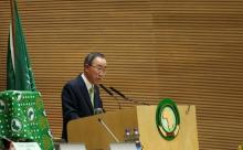 United Nations (U.N.) Secretary-General Ban Ki-moon addresses the opening ceremony of the 26th Ordinary Session of the Assembly of the African Union (AU) at the AU headquarters in Ethiopia's capital Addis Ababa, January 30, 2016. PHOTO BY REUTERS/Tiksa Negeri