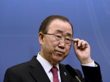 United Nations Secretary General Ban Ki-moon holds a joint news conference with Swedish Prime Minister Stefan Lofven (not pictured) at the Swedish Government headquarters Rosenbad in Stockholm, Sweden, March 30, 2016. PHOTO BY REUTERS/Maja Suslin