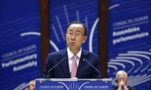 United Nations Secretary-General Ban Ki-moon addresses the Parliamentary Assembly of the Council of Europe in Strasbourg, France, June 23, 2015. PHOTO BY REUTERS/Vincent Kessler