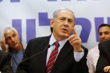 Israel's Prime Minister Benjamin Netanyahu attends a special cabinet meeting at the Ashkelon Shore regional council in Bat Hadar