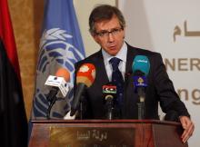 U.N. Special Representative Bernardino Leon speaks at the General National Congress (GNC) headquarters in Tripoli, February 2, 2015. PHOTO BY REUTERS/Ismail Zitouny