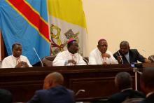 Congolese Catholic Church (CENCO) Bishops (L-R) Fidele Nsielele, Marcel Utembi, Fridolin Ambongo, and AbbŽ Donatien Nshole mediate talks between the opposition and the government of President Joseph Kabila in the Democratic Republic of Congo's capital Kinshasa, December 21, 2016. PHOTO BY REUTERS/Thomas Mukoya