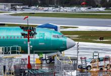 An employee works on a Boeing 737 Max aircraft at the Renton Municipal Airport in Renton, Washington, U.S., January 10, 2020. PHOTO BY REUTERS/Lindsey Wasson