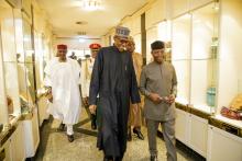 Nigeria's President Muhammadu Buhari, returning from a medical trip from London, is welcomed by Vice President Yemi Osinbajo in Abuja, Nigeria, March 10, 2017. PHOTO BY REUTERS/Presidential Office