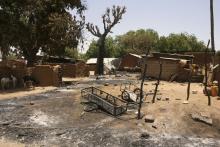 Burnt houses are seen in Buni Gari village in Nigeria's northeastern state of Yobe