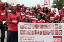 Bring Back Our Girls (BBOG) campaigners take part in a protest procession marking the 500th day since the abduction of girls in Chibok, along a road in Abuja, August 27, 2015. PHOTO BY REUTERS/Afolabi Sotunde