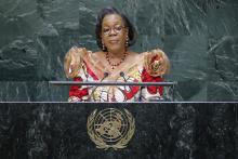 Central African Republic's interim President Catherine Samba-Panza addresses the 69th United Nations General Assembly at the U.N. headquarters in New York