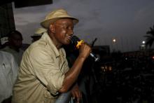 Cellou Dalein Diallo of the Union des forces democratiques de Guinee (UFDG) speaks during a campaign rally at the yard next to the parliament building in Conakry, October 8, 2015. PHOTO BY REUTERS/Luc Gnago