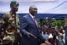 Central African Republic's President Michel Djotodia speaks to his supporters at a rally in favour of the Seleka rebel coalition