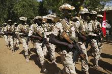 Chadian soldiers participate in the opening ceremony of Flintlock 2015, an exercise organized by the US military in Ndjamena, February 16, 2015. PHOTO BY REUTERS/Emmanuel Braun