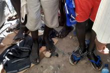 People with chained legs are pictured after being rescued by police in Sabon Garin, in Daura local government area of Katsina state, Nigeria, October 14, 2019. PHOTO BY REUTERS/Stringer