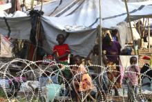 Children are seen in a camp at Mpoko international airport in Bangui