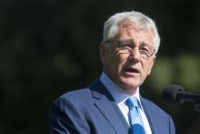 U.S. Defense Secretary Chuck Hagel speaks during the opening of the "National Reading of the Names" ceremony near the Vietnam Memorial in Washington