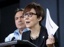 Cindy Blackstock (R), executive director of the First Nations Child and Family Caring Society Caring Society, speaks during a news conference regarding a ruling by the Canadian Human Rights Tribunal with Assembly of First Nations National Chief Perry Bellegarde in Ottawa, Canada, January 26, 2016. PHOTO BY REUTERS/Chris Wattie