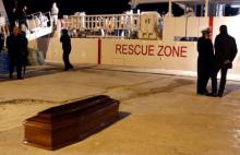 A coffin that will be used to contain the body of a migrant who died while trying to reach Italy is seen at the Sicilian harbour of Augusta, March 4, 2015. PHOTO BY REUTERS/Antonio Parrinello