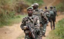 Democratic Republic of Congo military (FARDC) personnel patrol against the Allied Democratic Forces (ADF) and the National Army for the Liberation of Uganda (NALU) rebels near Beni in North-Kivu province