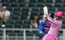 South Africa's Quinton de Kock plays India's Bhuvneshwar Kumar delivery during their first One-Day International (ODI) in Johannesburg