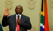 South Africa's President Cyril Ramaphosa is sworn in as president in Parliament in Cape Town, South Africa, February 15, 2018. PHOTO BY REUTERS/Mike Hutchings