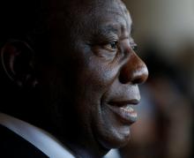 South African Deputy President Cyril Ramaphosa speaks with journalists at the World Economic Forum on Africa 2017 meeting in Durban, South Africa, May 5, 2017. PHOTO BY REUTERS/Rogan Ward