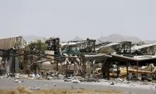 Damaged facilities are seen at a Yemen air force base near the international airport of Yemen's capital Sanaa after they were hit by air strikes, April 29, 2015. PHOTO BY REUTERS/Khaled Abdullah