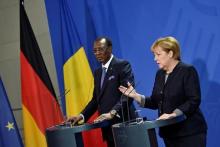 German Chancellor Angela Merkel and Chad President Idriss Deby address the media after a meeting at the Chancellery in Berlin, Germany, October 12, 2016. PHOTO BY REUTERS/Stefanie Loos