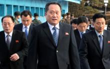 North Korean delegation led by Ri Son Gwon, Chairman of the Committee for the Peaceful Reunification of the Country (CPRC) of DPRK, cross the concrete border to attend their meeting at the truce village of Panmunjom in the demilitarised zone separating the two Koreas, South Korea, January 9, 2018. PHOTO BY REUTERS/Korea Pool