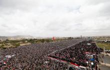 Supporters of the Houthi movement and Yemen's former president Ali Abdullah Saleh attend a joint rally to mark two years of the military intervention by the Saudi-led coalition, in Sanaa, Yemen, March 26, 2017. PHOTO BY REUTERS/Khaled Abdullah