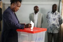 Republic of Congo President Denis Sassou Nguesso votes at a polling station in Brazzaville, Congo, October 25, 2015. PHOTO BY REUTERS/Roch Baku