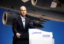 Boeing Chairman, President and CEO Dennis Muilenburg speaks during a delivery celebration of the Boeing KC-46 Pegasus aerial refueling tanker to the U.S. Air Force in Everett, Washington, U.S., January 24, 2019. PHOTO BY REUTERS/Lindsey Wasson