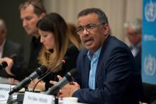 Director-General of WHO Dr Tedros Adhanom Ghebreyesus speaks during a news conference following the second meeting of the International Health Regulations (IHR) Emergency Committee for Pneumonia due to the Novel Coronavirus 2019-nCoV in Geneva, Switzerland, January 23, 2020. PHOTO BY REUTERS/Christopher Black/WHO