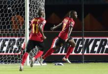 Angola's Djalma celebrates scoring their first goal. PHOTO BY REUTERS/Suhaib Salem