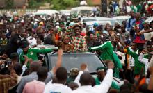 Patriotic Front (PF) Presidential candidate Edgar Lungu and his wife Esther Lungu leave a rally in Lusaka, January 19, 2015. PHOTO BY REUTERS/Rogan Ward