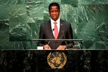 Zambia's President Edgar Chagwa Lungu addresses the United Nations General Assembly in the Manhattan borough of New York, U.S., September 20, 2016. PHOTO BY REUTERS/Eduardo Munoz
