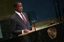 Zambia's President Edgar Lungu speaks at the Nelson Mandela Peace Summit during the 73rd United Nations General Assembly in New York, U.S., September 24, 2018. PHOTO BY REUTERS/Carlo Allegri